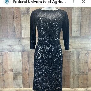 Sue Wong Elegant Black Lace Long Sleeve Dress